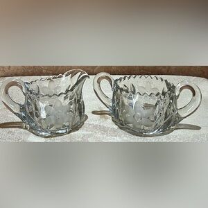 Vintage Crystal Glass Creamer and Sugar Set